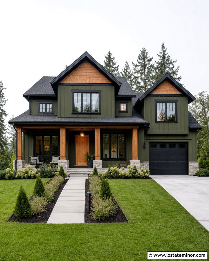 Moss Green House With Black Trim And Cedar Shake - 30 Moss Green House Design With Cedar Shake Ideas