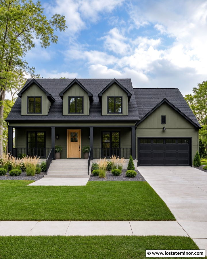 Moss Green House With Black Trim And Dormers - 30 Moss Green House Design With Dormers Ideas