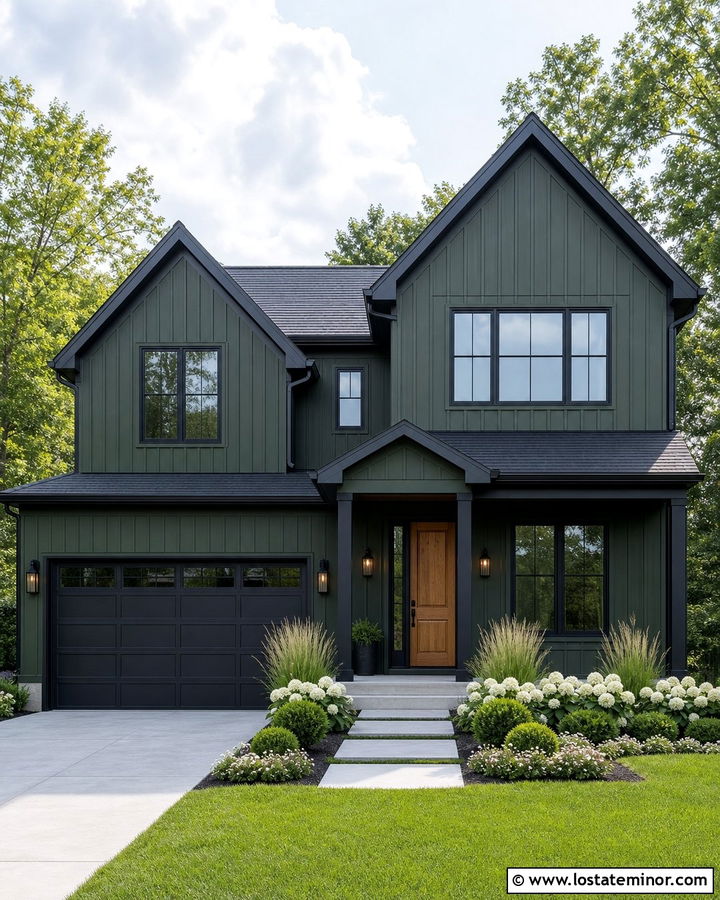 Moss Green House With Black Trim - 30 Moss Green House Design With Front Yard Ideas