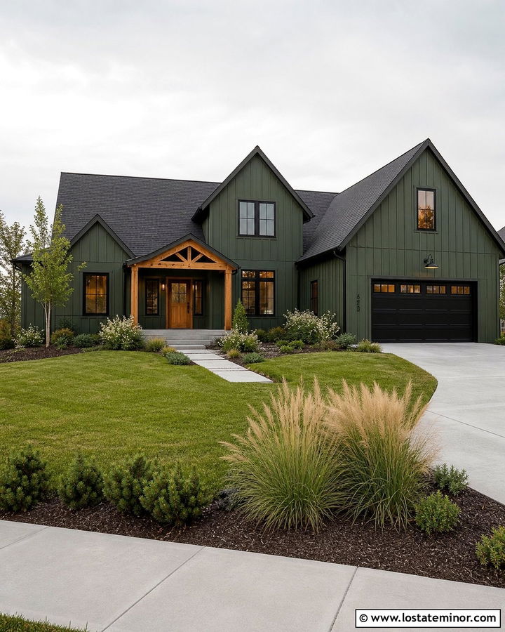 Moss Green House With Black Window Frames - 30 Moss Green House Design With Window Frames Ideas