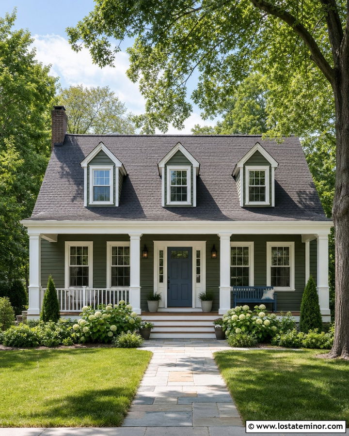 Moss Green House With Blue Front Door - 30 Moss Green House Design With Front Porch Ideas