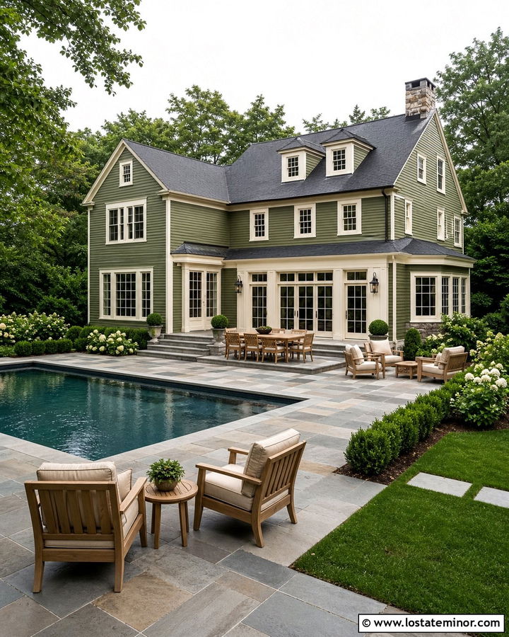 Moss Green House With Bluestone Pool Patio - 30 Moss Green House Design With Swimming Pool Ideas