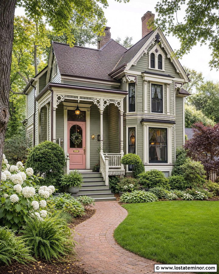 Moss Green House With Blush Front Door - 30 Moss Green House Design With Front Door Ideas
