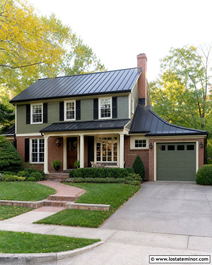 Moss Green House With Brick Accent And Black Roof - 30 Moss Green House Design With Roof Ideas