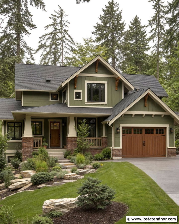 Moss Green House With Brick And Cedar Accents - 30 Moss Green House Design With Brick Accents Ideas