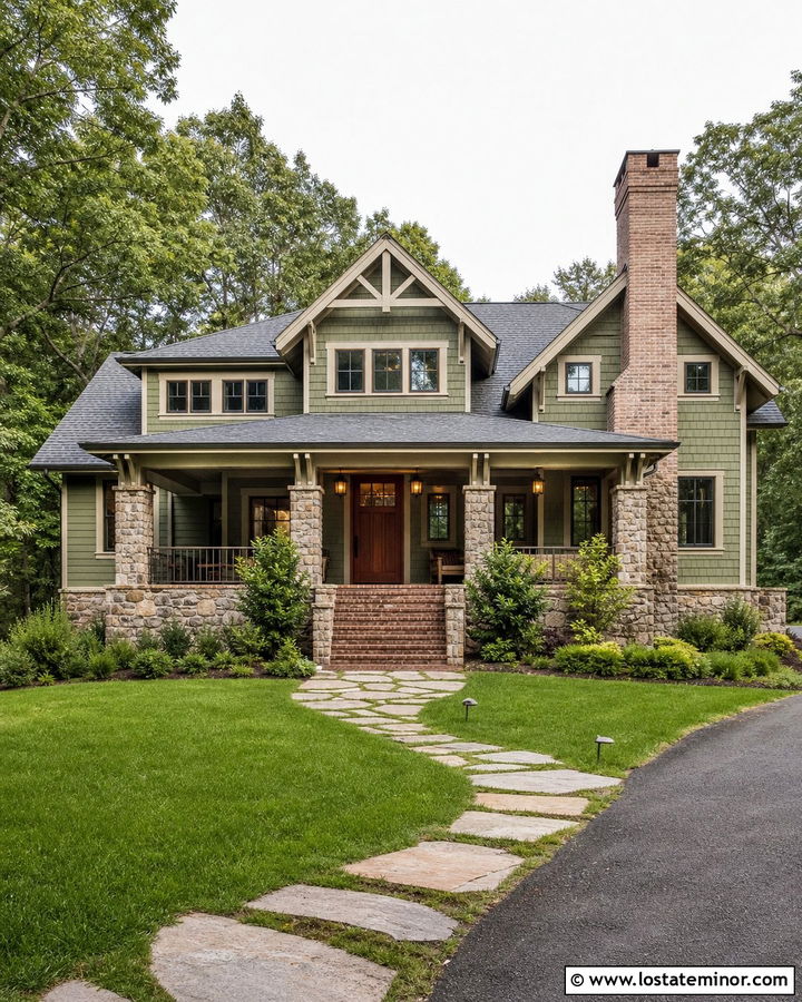 Moss Green House With Brick And Stone Accents - 30 Moss Green House Design With Brick Accents Ideas