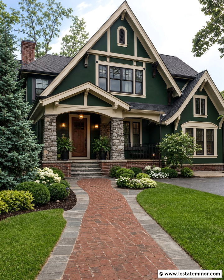 Moss Green House With Brick And Stone Walkway - 30 Moss Green House Design With Walkway Ideas