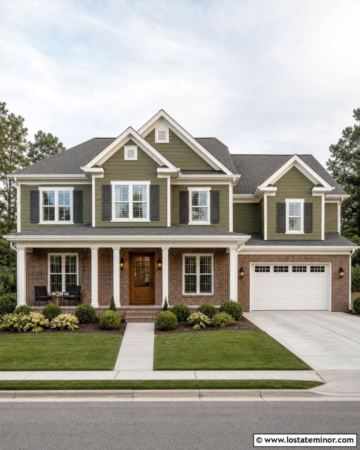 Moss Green House With Brick And White Trim - 30 Moss Green House Design With Trim Ideas