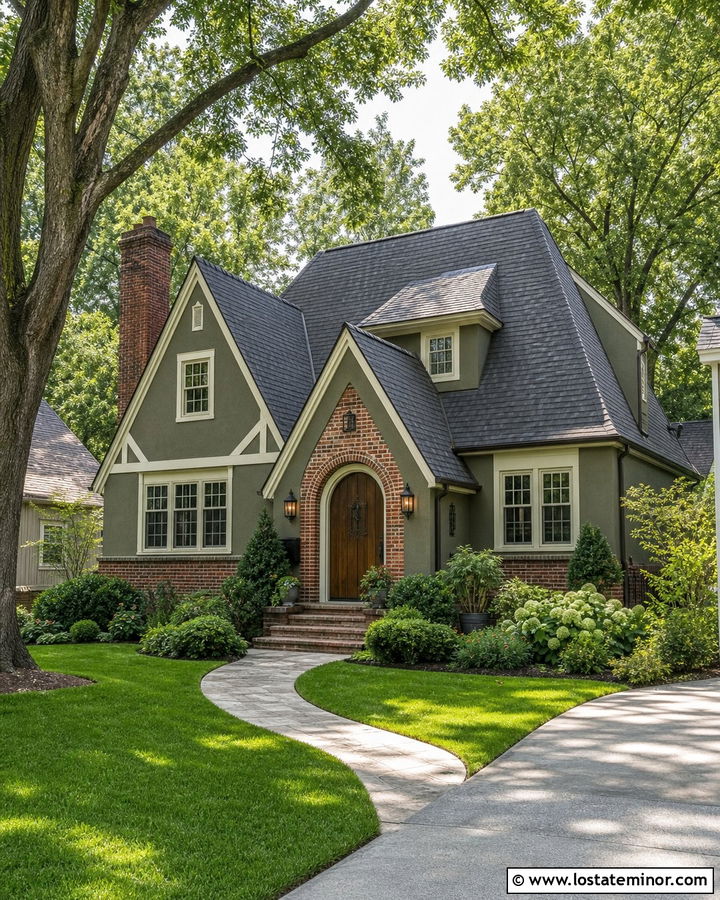 Moss Green House With Brick Arch Entry - 30 Moss Green House Design With Brick Accents Ideas