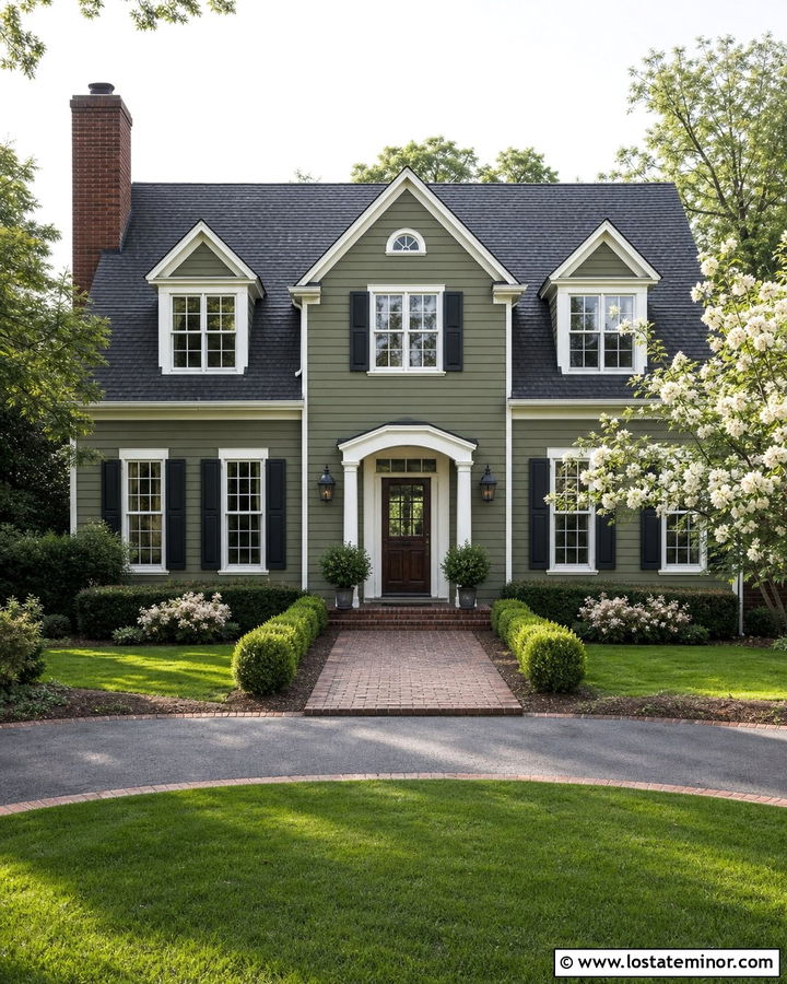 Moss Green House With Brick Chimney And Dormers - 30 Moss Green House Design With Dormers Ideas