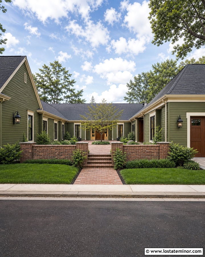 Moss Green House With Brick Courtyard - 30 Moss Green House Design With Brick Accents Ideas