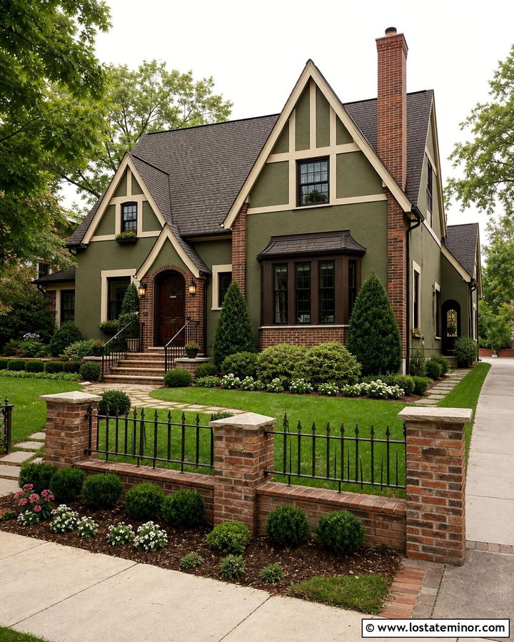 Moss Green House With Brick Fence - 30 Moss Green House Design With Fence Ideas