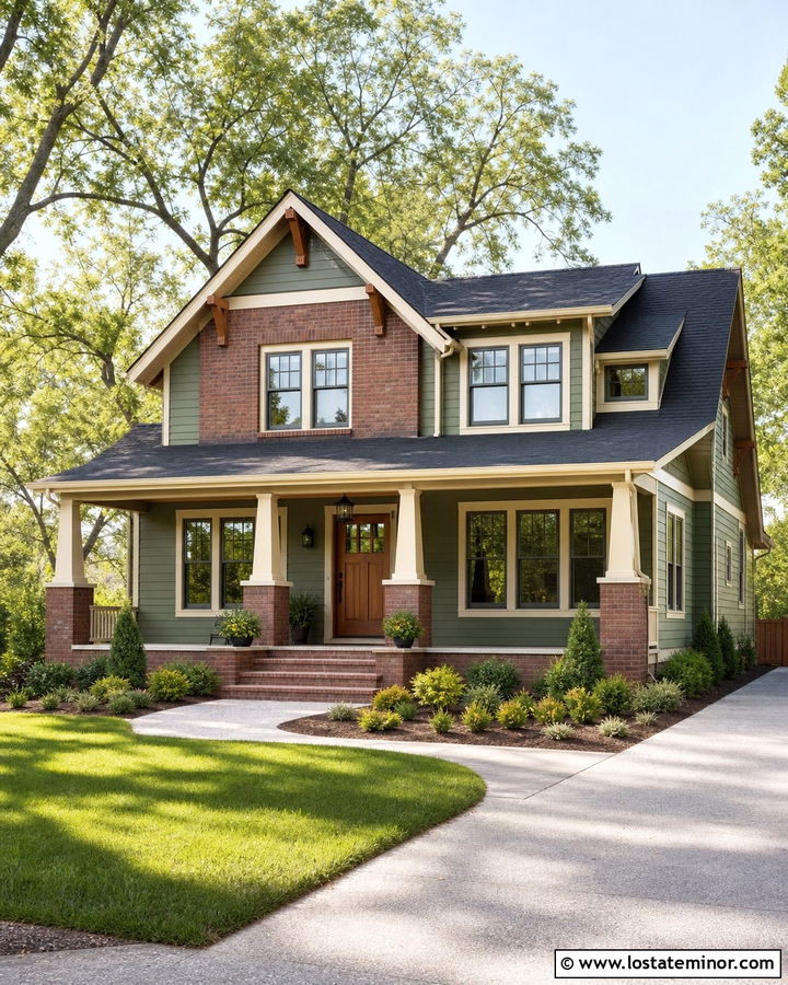 Moss Green House With Brick Gable Accents - 30 Moss Green House Design With Brick Accents Ideas