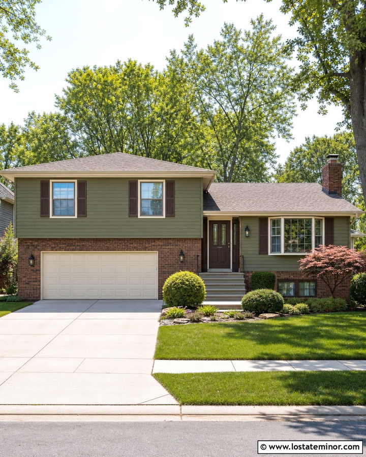 Moss Green House With Brick Garage Surround - 30 Moss Green House Design With Garage Door Ideas