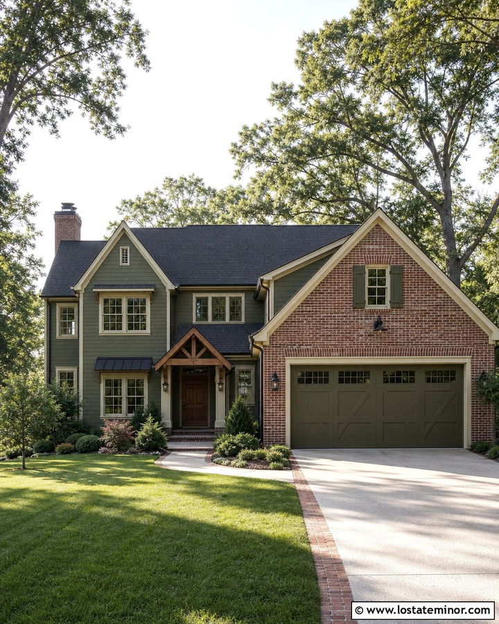 Moss Green House With Brick Garage - 30 Moss Green House Design With Brick Accents Ideas