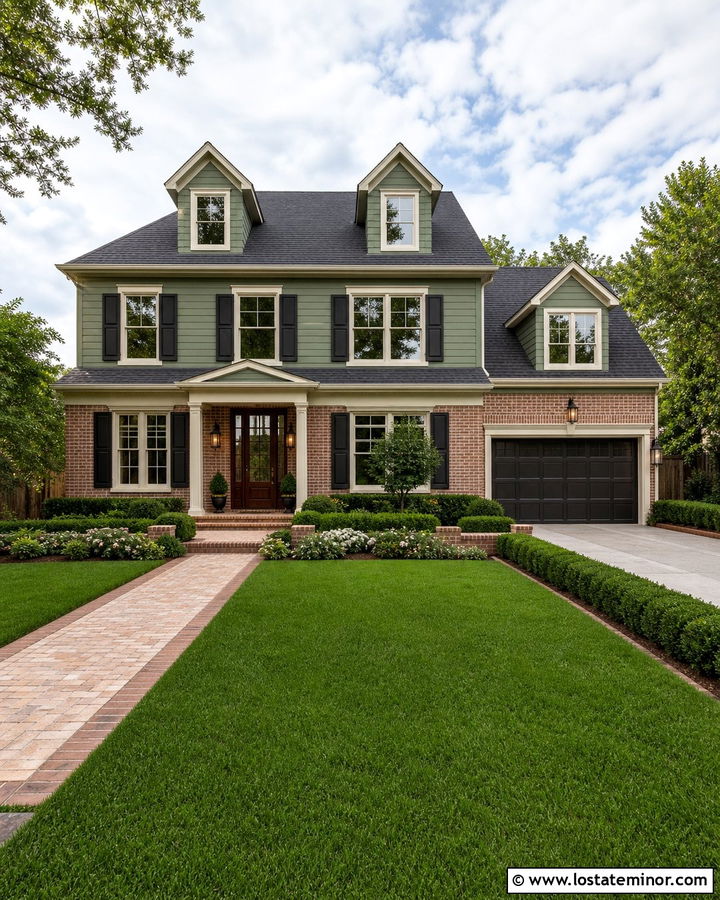 Moss Green House With Brick Lower Exterior - 30 Moss Green House Design With Dormers Ideas