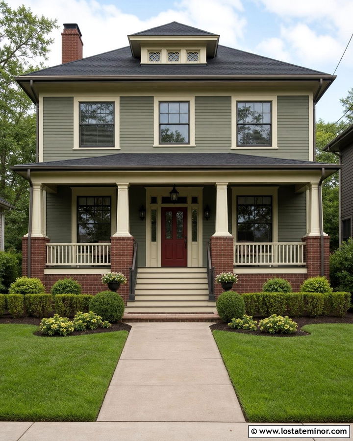 Moss Green House With Brick Red Entry Door - 30 Moss Green House Design With Entry Door Ideas