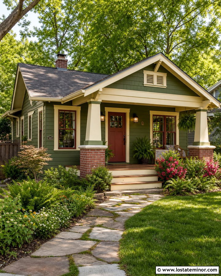 Moss Green House With Brick Red Front Door - 30 Moss Green House Design With Front Door Ideas