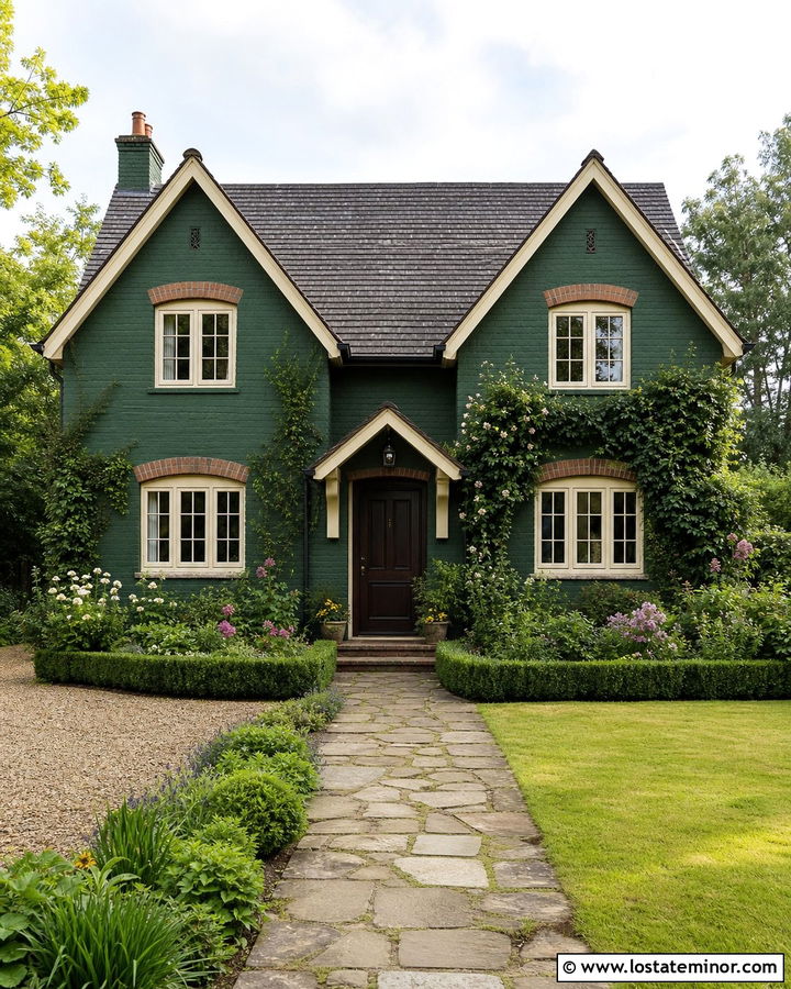 Moss Green House With Brick Window Accents - 30 Moss Green House Design With Window Frames Ideas