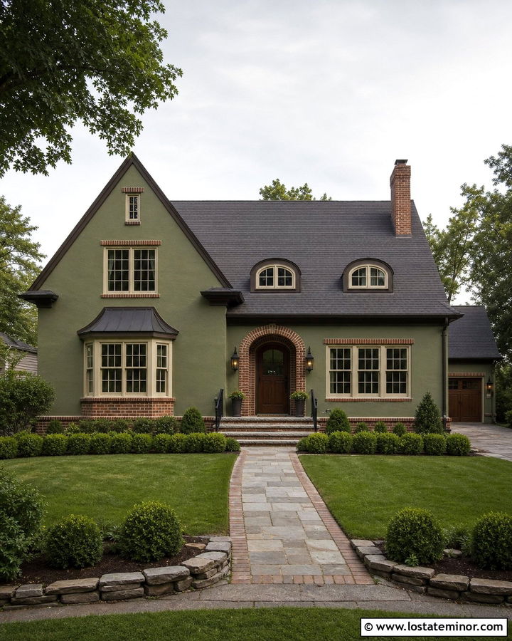 Moss Green House With Brick Window Accents - 30 Moss Green House Design With Brick Accents Ideas