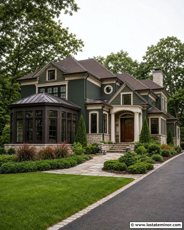 Moss Green House With Bronze Framed Sunroom - 30 Moss Green House Design With Sunroom Ideas