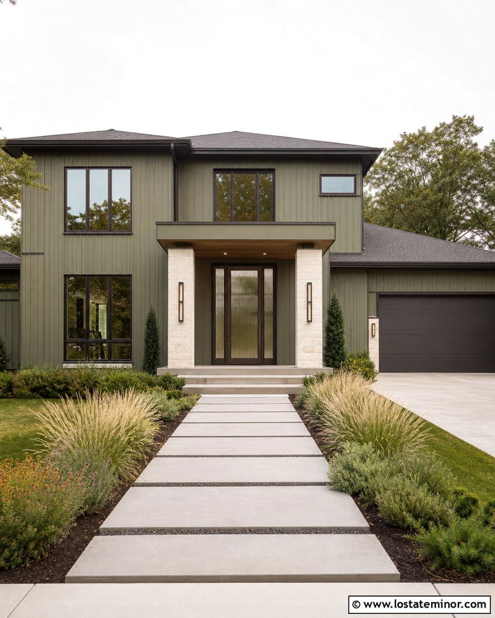 Moss Green House With Bronze Glass Entry Door - 30 Moss Green House Design With Entry Door Ideas