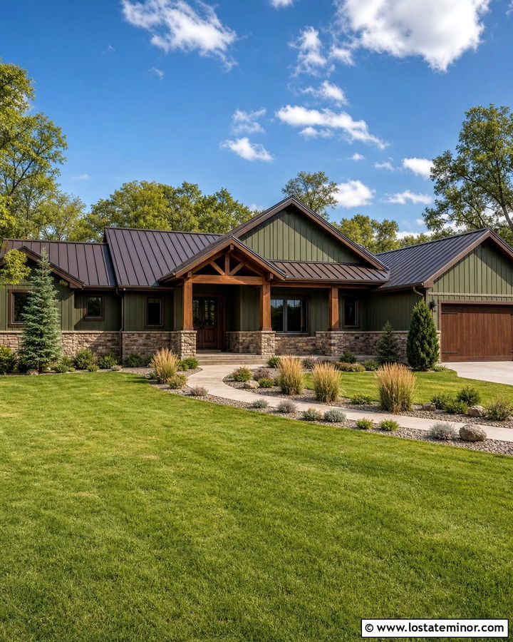 Moss Green House With Bronze Metal Roof - 30 Moss Green House Design With Roof Ideas