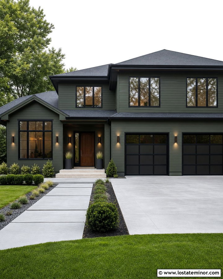 Moss Green House With Bronze Up And Down Lights - 30 Moss Green House Design With Light Fixtures Ideas