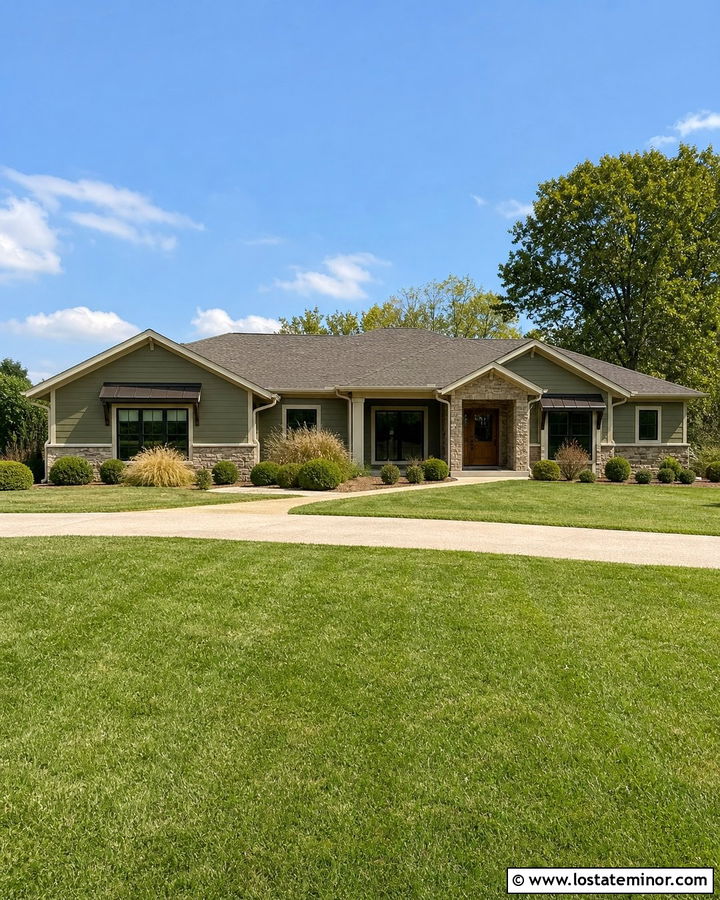 Moss Green House With Bronze Window Awnings - 30 Moss Green House Design With Awning Ideas