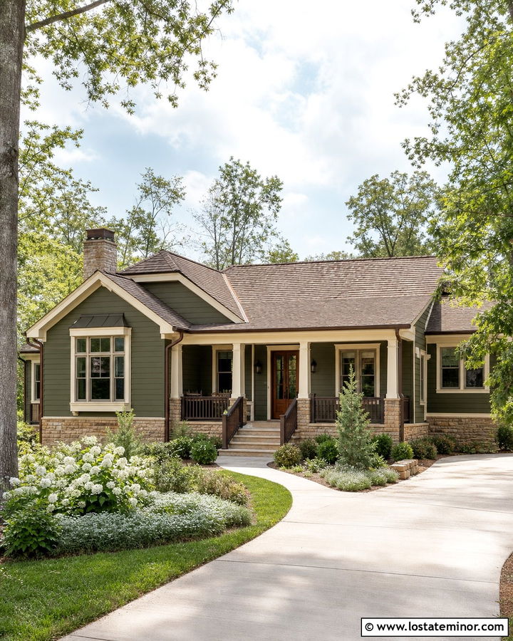 Moss Green House With Brown Roof And Cream Accents - 30 Moss Green House Design With Accents Ideas