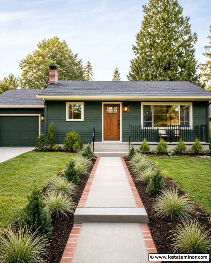 Moss Green House With Budget Concrete Walkway - 30 Moss Green House Design With Walkway Ideas