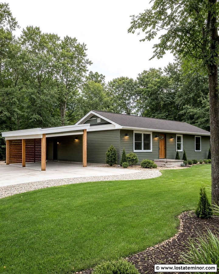 Moss Green House With Budget Lean To Carport - 30 Moss Green House Design With Carport Ideas