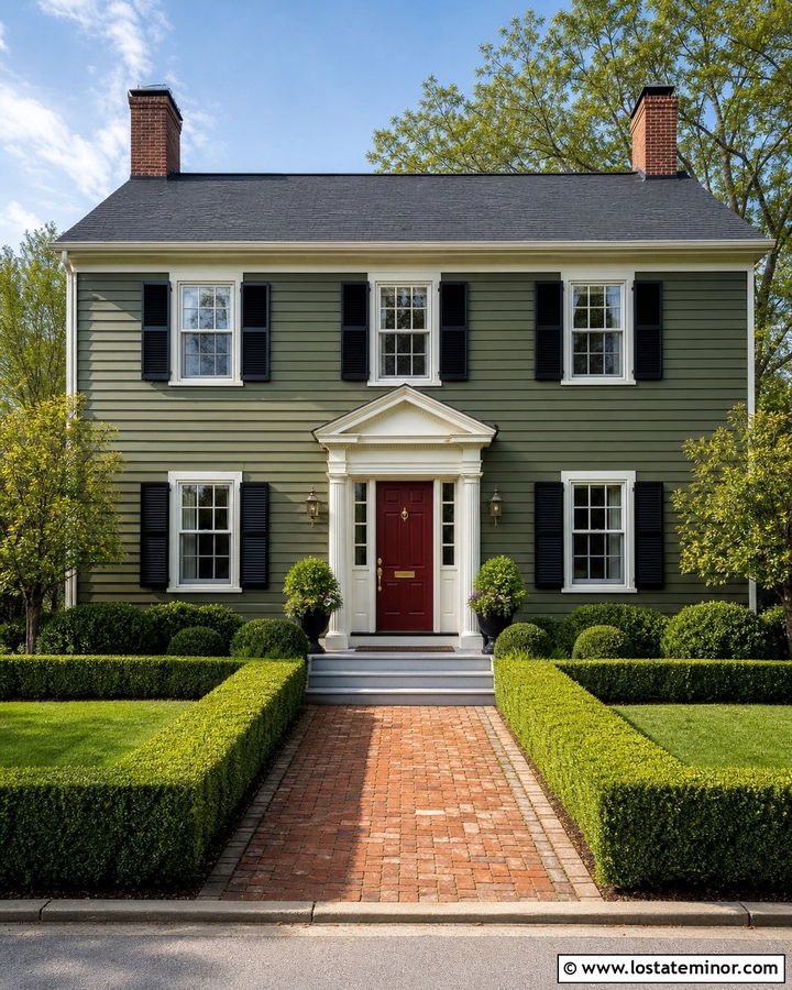 Moss Green House With Burgundy Front Door - 30 Moss Green House Design With Front Door Ideas