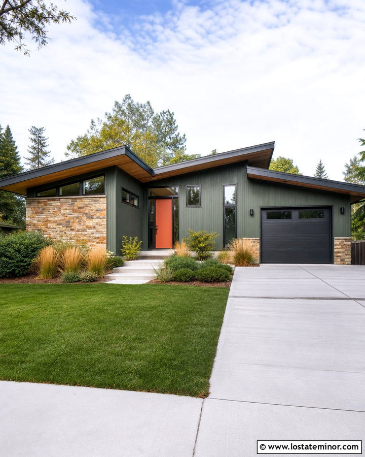 Moss Green House With Burnt Orange Entry Door - 30 Moss Green House Design With Entry Door Ideas