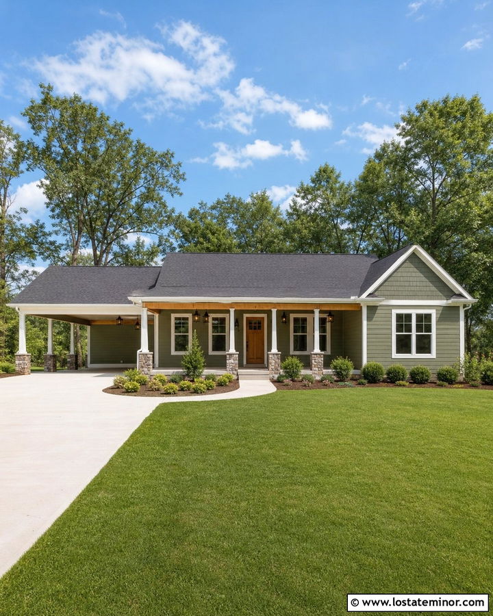Moss Green House With Carport And Front Porch - 30 Moss Green House Design With Carport Ideas