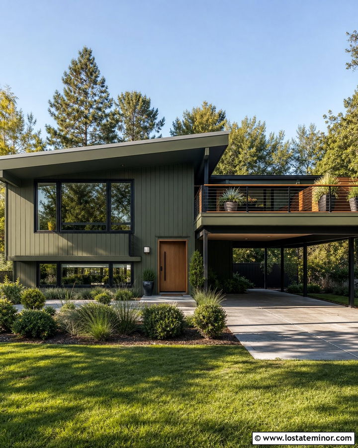 Moss Green House With Carport Deck Above - 30 Moss Green House Design With Carport Ideas