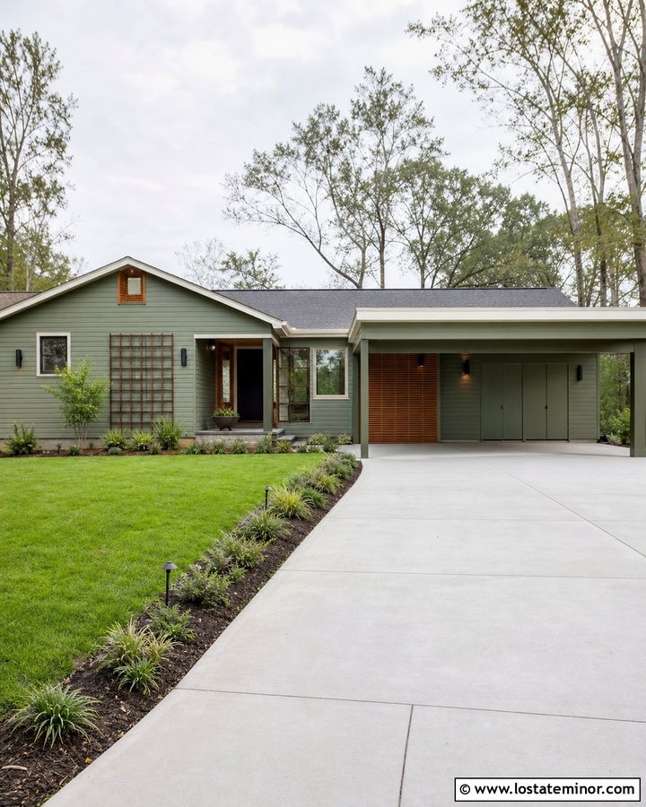 Moss Green House With Carport Storage Wall - 30 Moss Green House Design With Carport Ideas