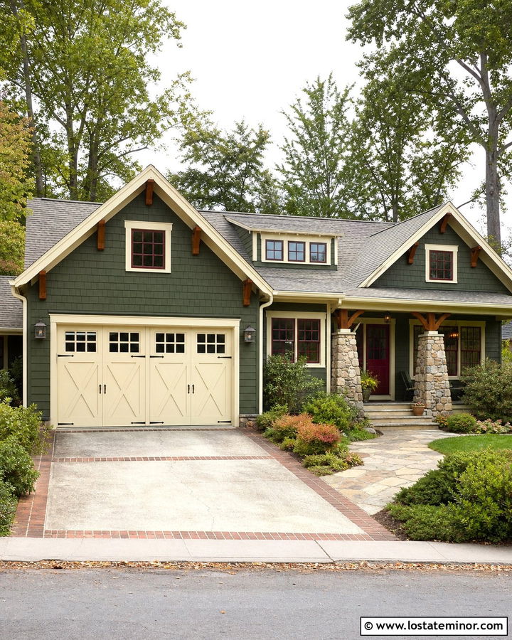 Moss Green House With Carriage Garage Door - 30 Moss Green House Design With Garage Door Ideas