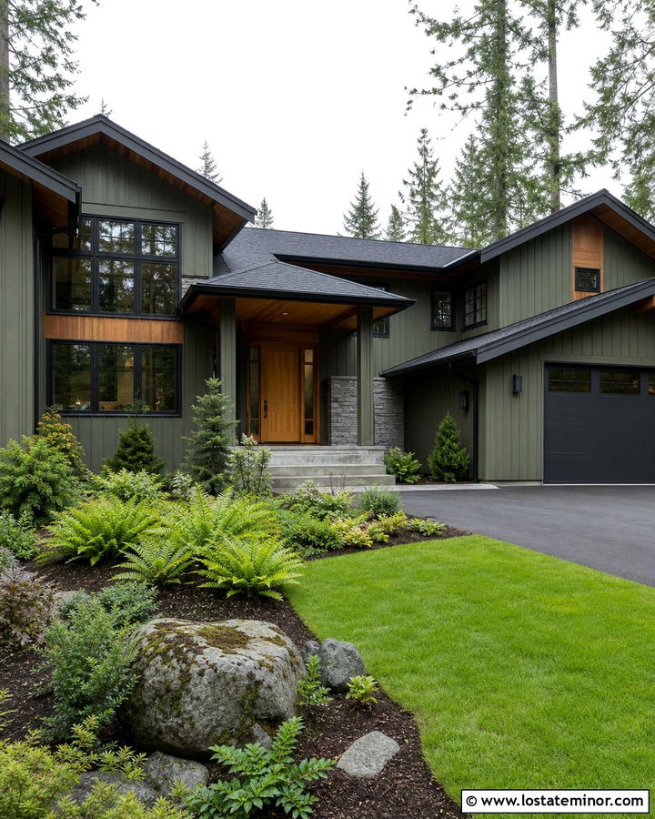 Moss Green House With Cedar Entry Door - 30 Moss Green House Design With Entry Door Ideas