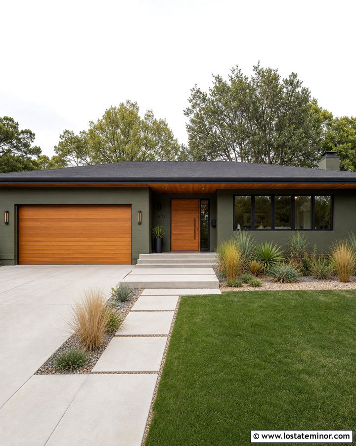 Moss Green House With Cedar Garage Door - 30 Moss Green House Design With Garage Door Ideas