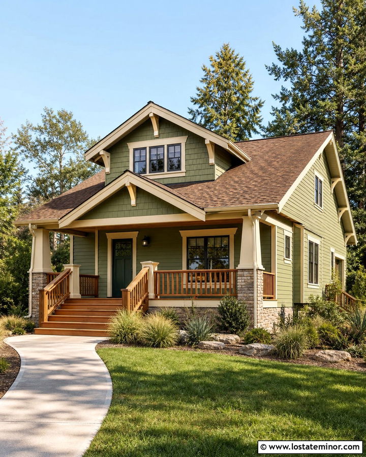 Moss Green House With Cedar Porch Steps - 30 Moss Green House Design With Steps Ideas