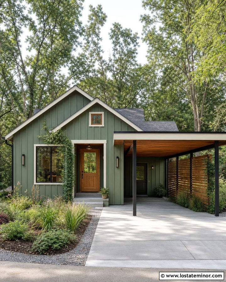 Moss Green House With Cedar Screen Carport - 30 Moss Green House Design With Carport Ideas