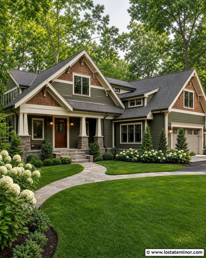Moss Green House With Cedar Shake Accents - 30 Moss Green House Design With Accents Ideas