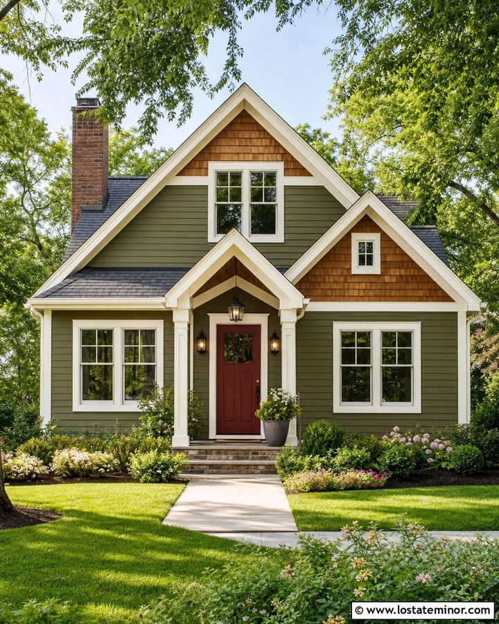 Moss Green House With Cedar Shake And Red Door - 30 Moss Green House Design With Cedar Shake Ideas