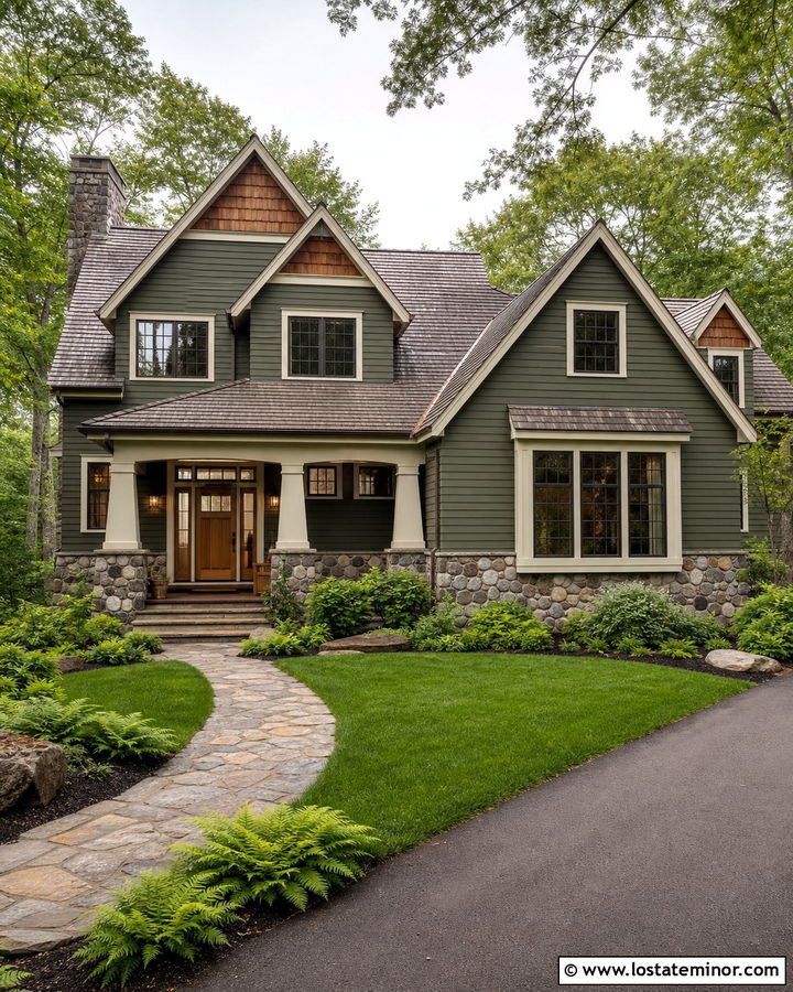 Moss Green House With Cedar Shake And Stone - 30 Moss Green House Design With Cedar Shake Ideas