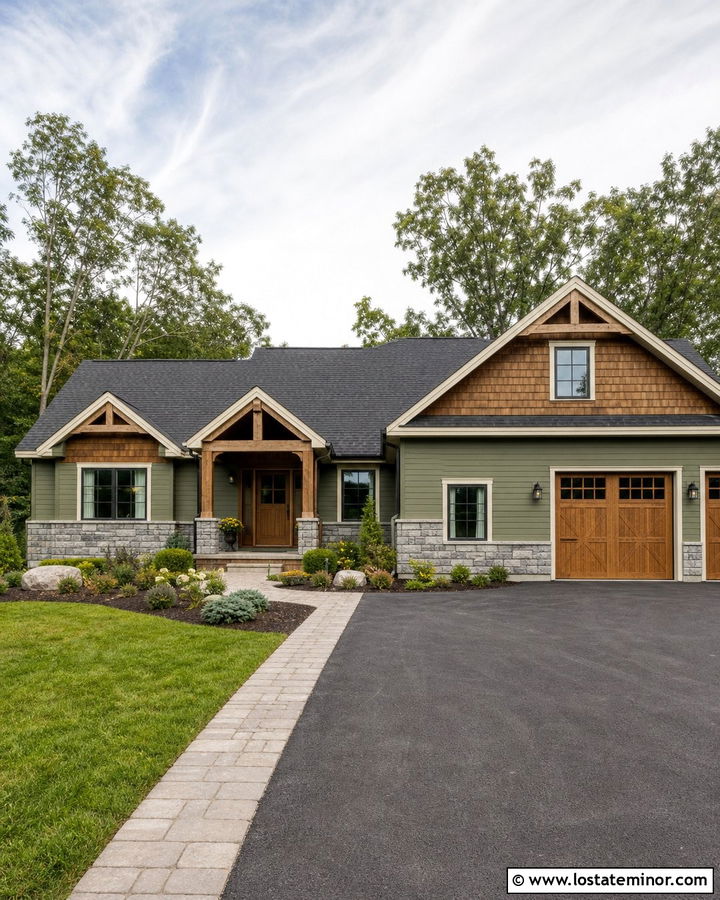 Moss Green House With Cedar Shake Garage Doors - 30 Moss Green House Design With Cedar Shake Ideas