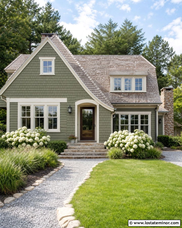 Moss Green House With Cedar Shake Roof And Bronze Storm Door - 30 Moss Green House Design With Storm Door Ideas