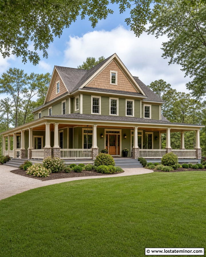 Moss Green House With Cedar Shake Wraparound Porch - 30 Moss Green House Design With Cedar Shake Ideas
