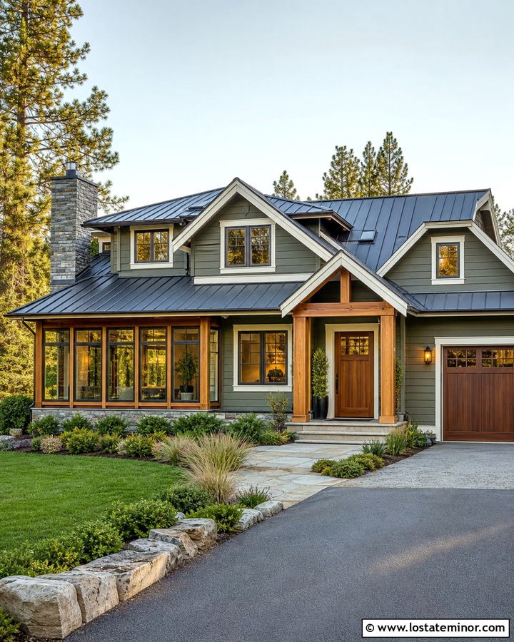 Moss Green House With Cedar Sunroom Trim - 30 Moss Green House Design With Sunroom Ideas