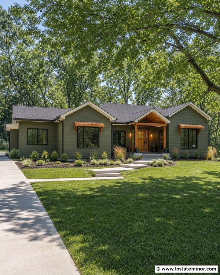 Moss Green House With Cedar Window Awnings - 30 Moss Green House Design With Window Frames Ideas